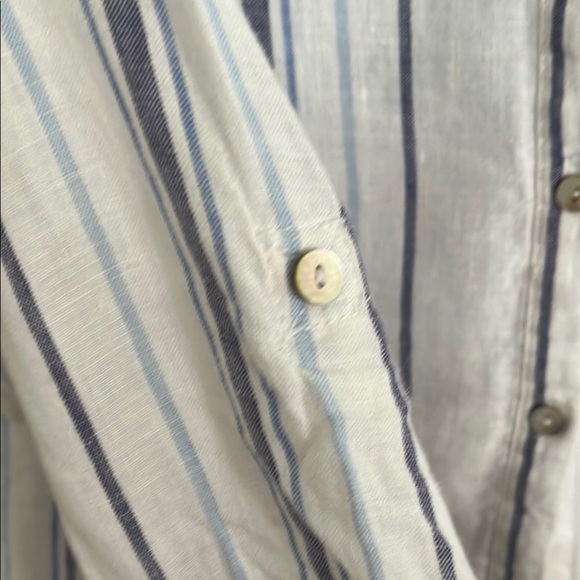 St. Tropez White Striped Linen Button Down Tunic - Picture 4 of 11